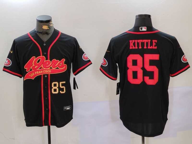 Mens San Francisco 49ers #85 George Kittle Black With Patch Cool Base Stitched Baseball Jersey->san francisco 49ers->NFL Jersey